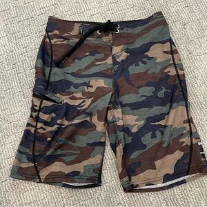 O'Neill Kids Camouflage Swim Trunks - Green, Brown, and Black